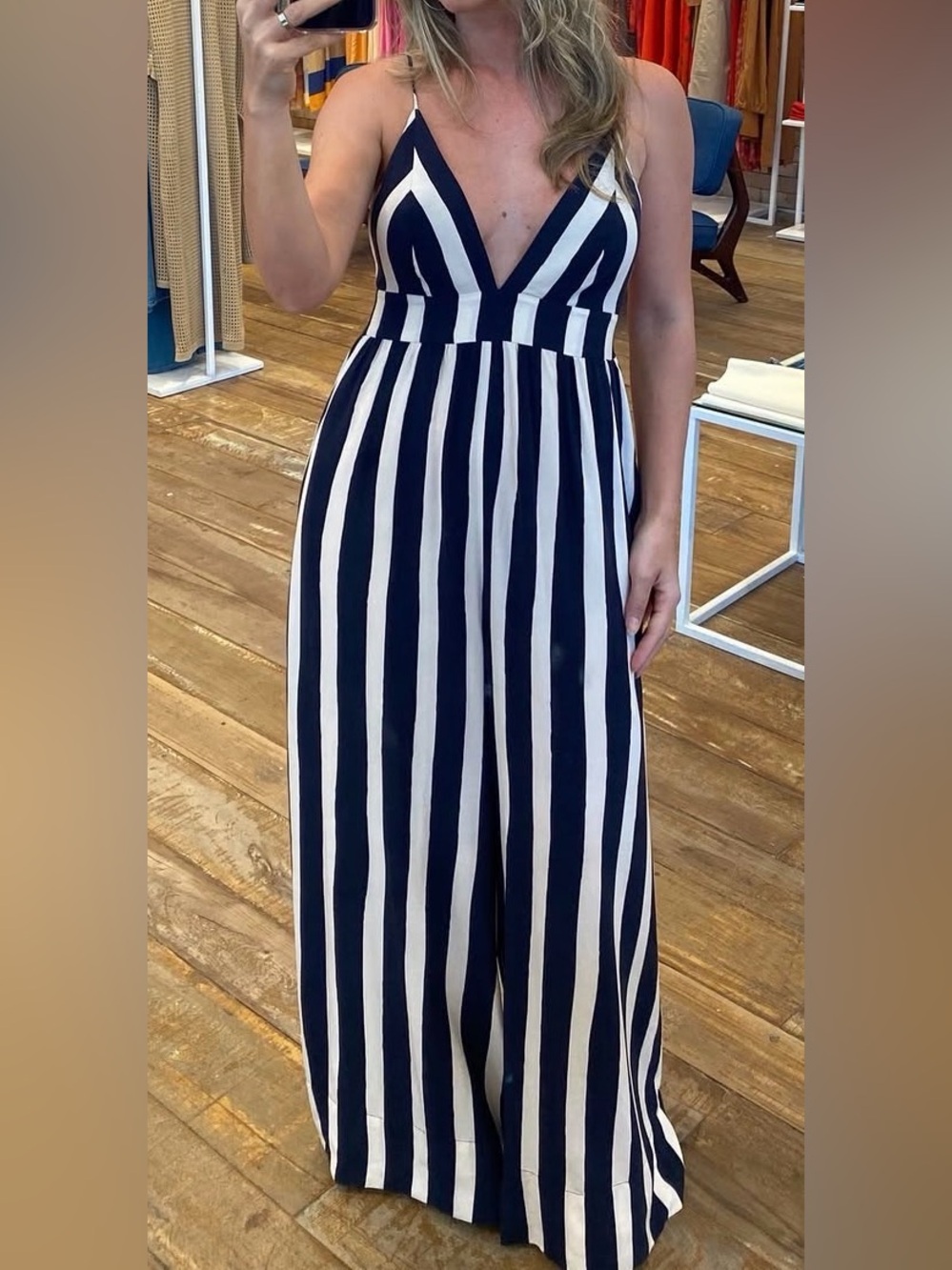 Black and white striped jumpsuit